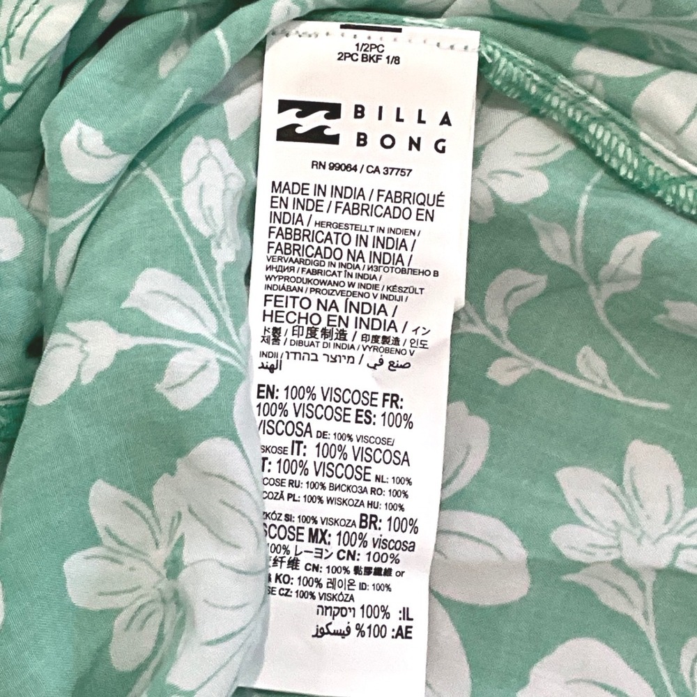 Billabong Enchant Me Floral Mini Dress Green Sweetheart Flutter Sleeve M NWT - Picture 14 of 14
